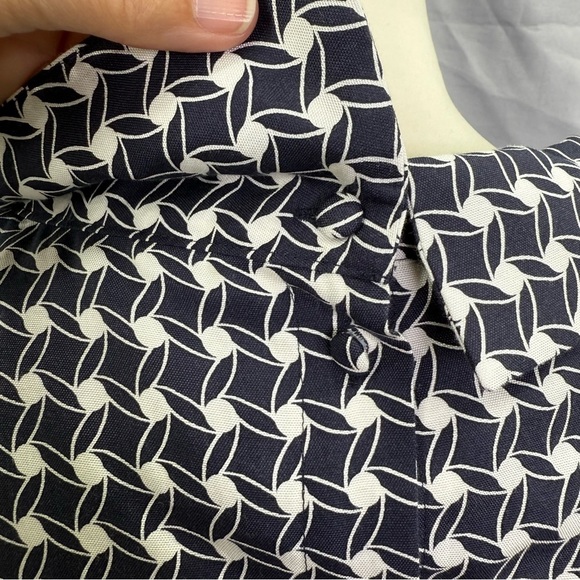 Talbots Silk Cotton Navy White Geometric Printed Sleeveless Belted Dress NWT - Picture 6 of 11